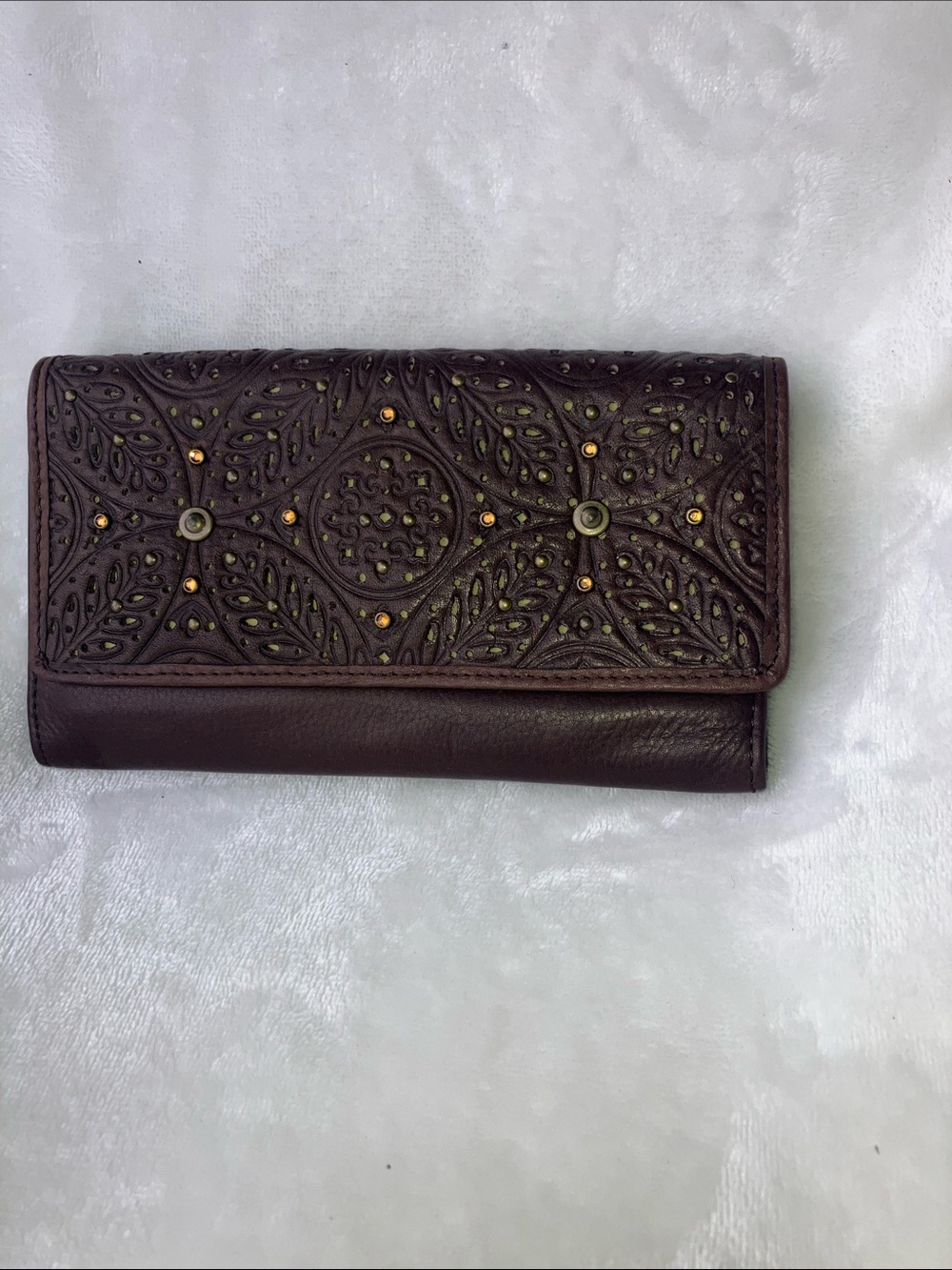 Rolfs vintage Tooled Brown Leather Wallet Clutch